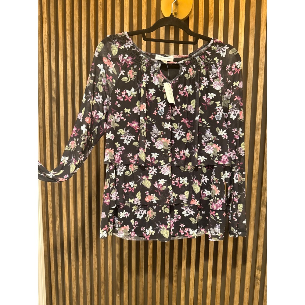 Christopher & Banks Floral Print Tiered Long Sleeve Blouse Top Women's‎
